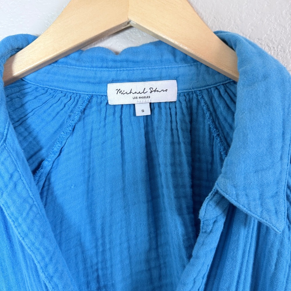 Michael Stars Blue Gauze Shirt Button Down Collared Long Sleeve Raw Hem Size S - Picture 3 of 8